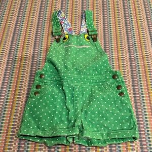Mini Boden Green Frog Face Overalls